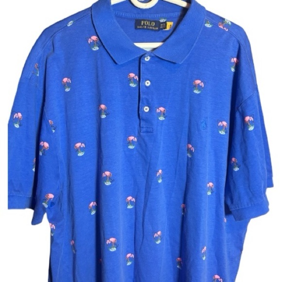 Polo Ralph Lauren Mens 2TG (2X Tall) Short Sleeve Shirt Blue Pink Flamingo - Picture 3 of 12